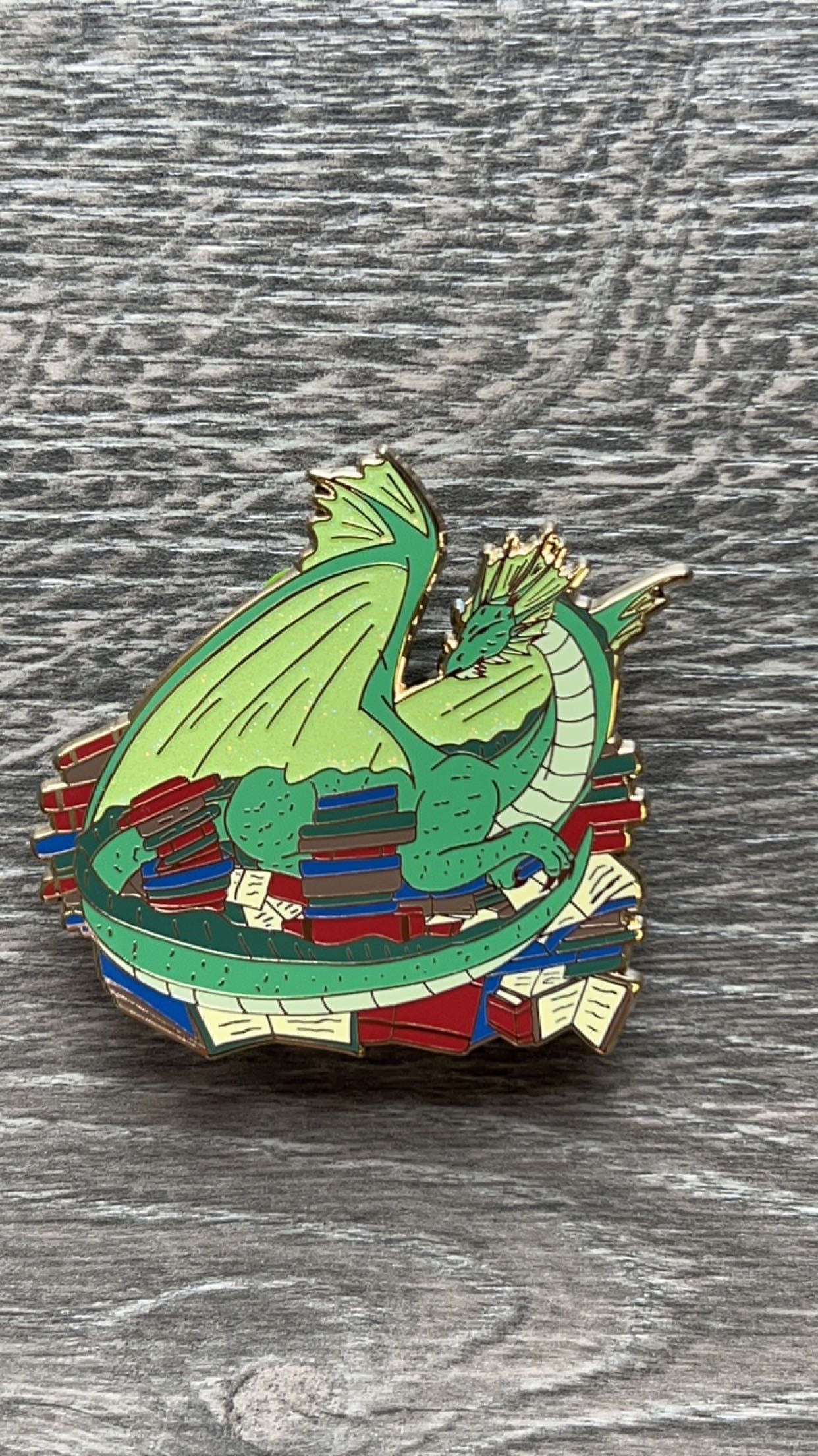 Book Dragon Enchanted Readers Dragons Book Hoarder Bookish Pin Gift For Reader Hard Enamel Glitter Book Merch Book Collector Pin For Reader