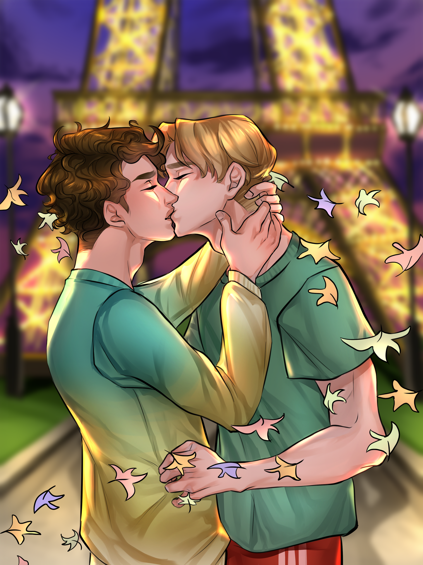Nick and Charlie Booksleeve Paris Eiffel Tower Kiss Boyfriends Gay Nerd Rugby Lad Heartstopper LGBTQ Queer Reads Gift for Book Lovers Love