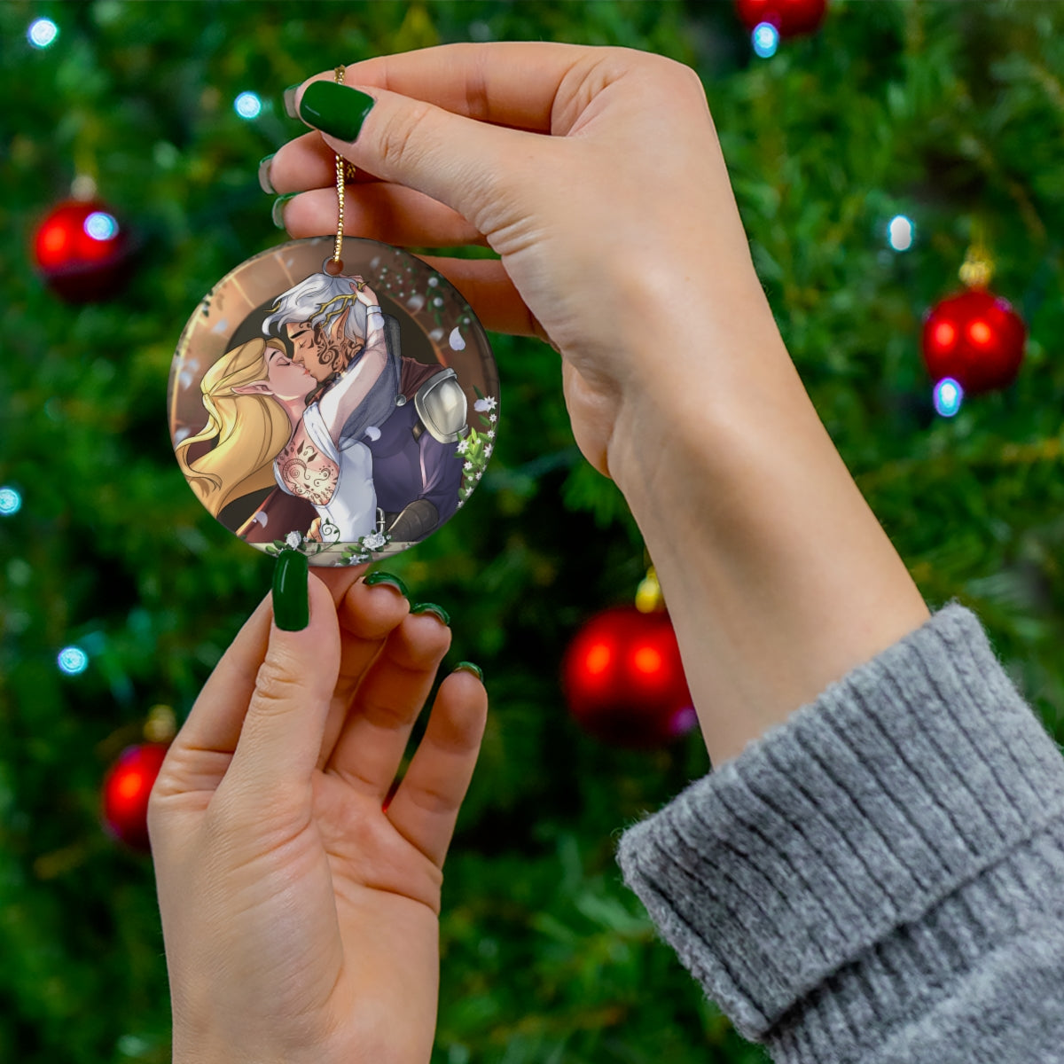 Aelin and Rowan Kiss on the Balcony Tree Ornament Book Couples Sarah J Maas Book Lover Gift Topper Rowaelin SJM Bookish Merch Reader