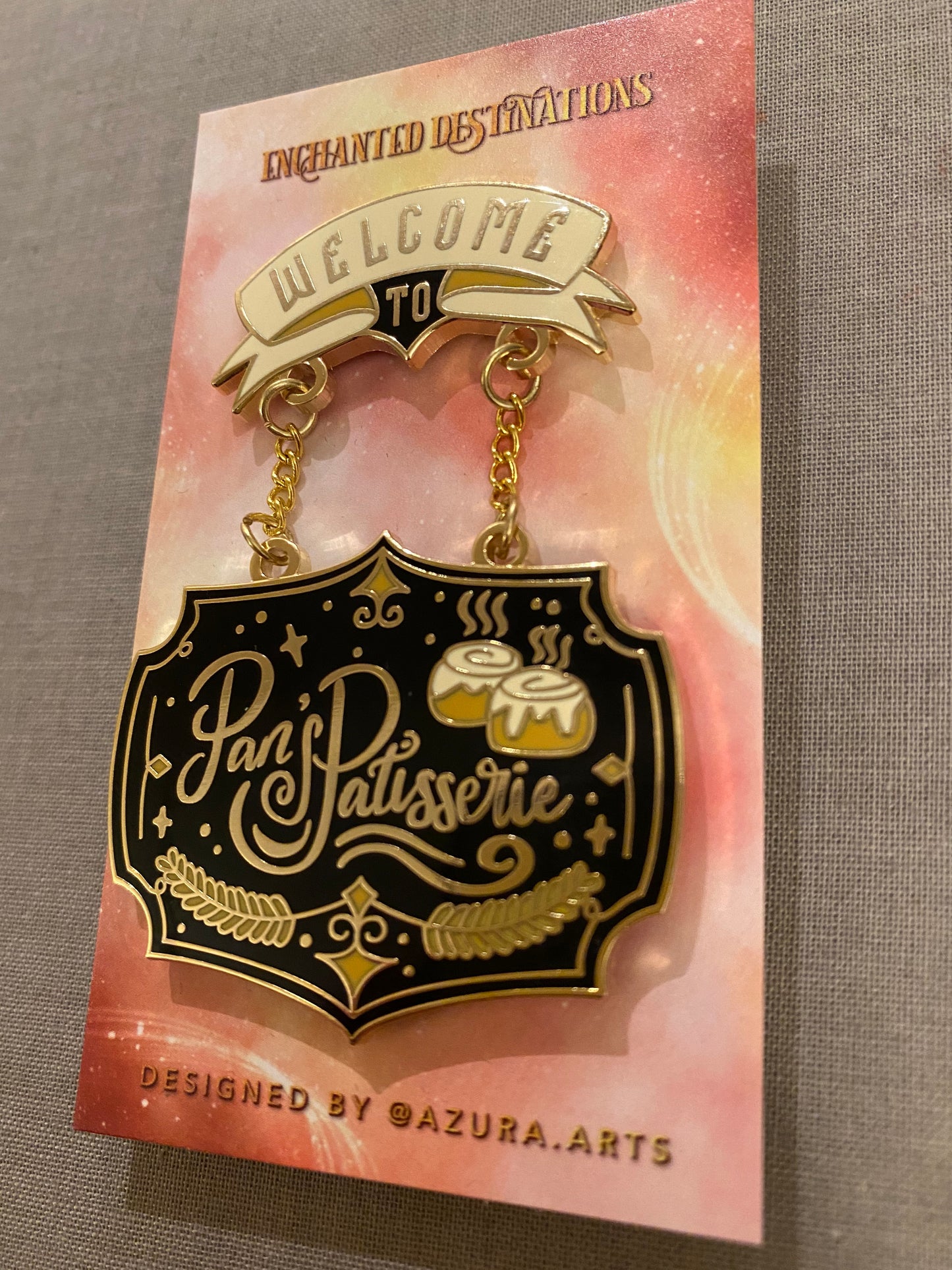 Pan's Patisserie Hanging Sign Enamel Pin Serpent and Dove