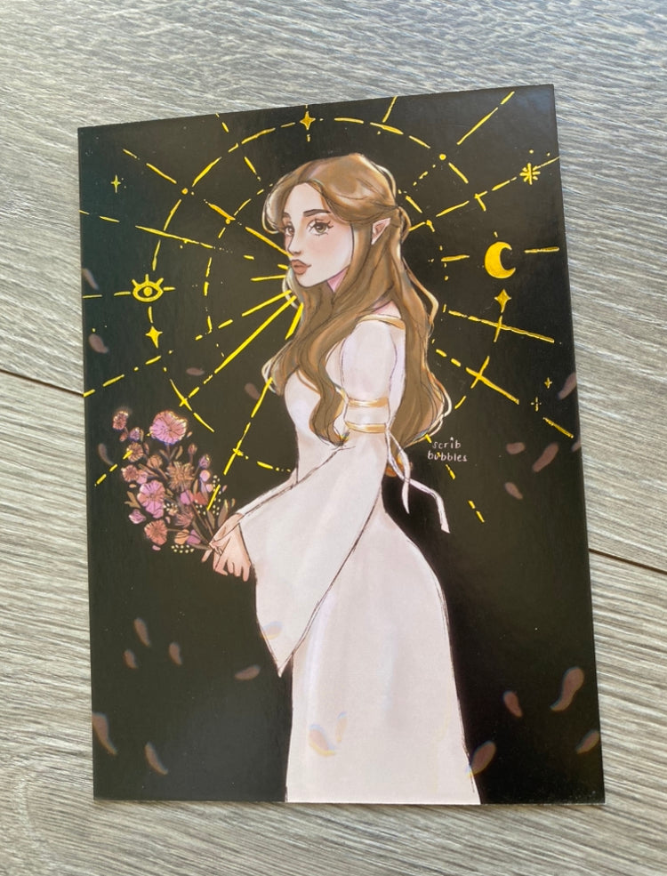 Elain Archeron 5x7 Inch Foiled Art Print ACOTAR Bookish Merch Reader Gifts SJM Lover Sarah J Maas Licensed Merch Gift For Best Friend Book Lover