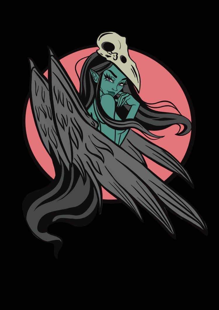 Raven Mythical Avis Fairy Raven Enamel Pin 2 Inches