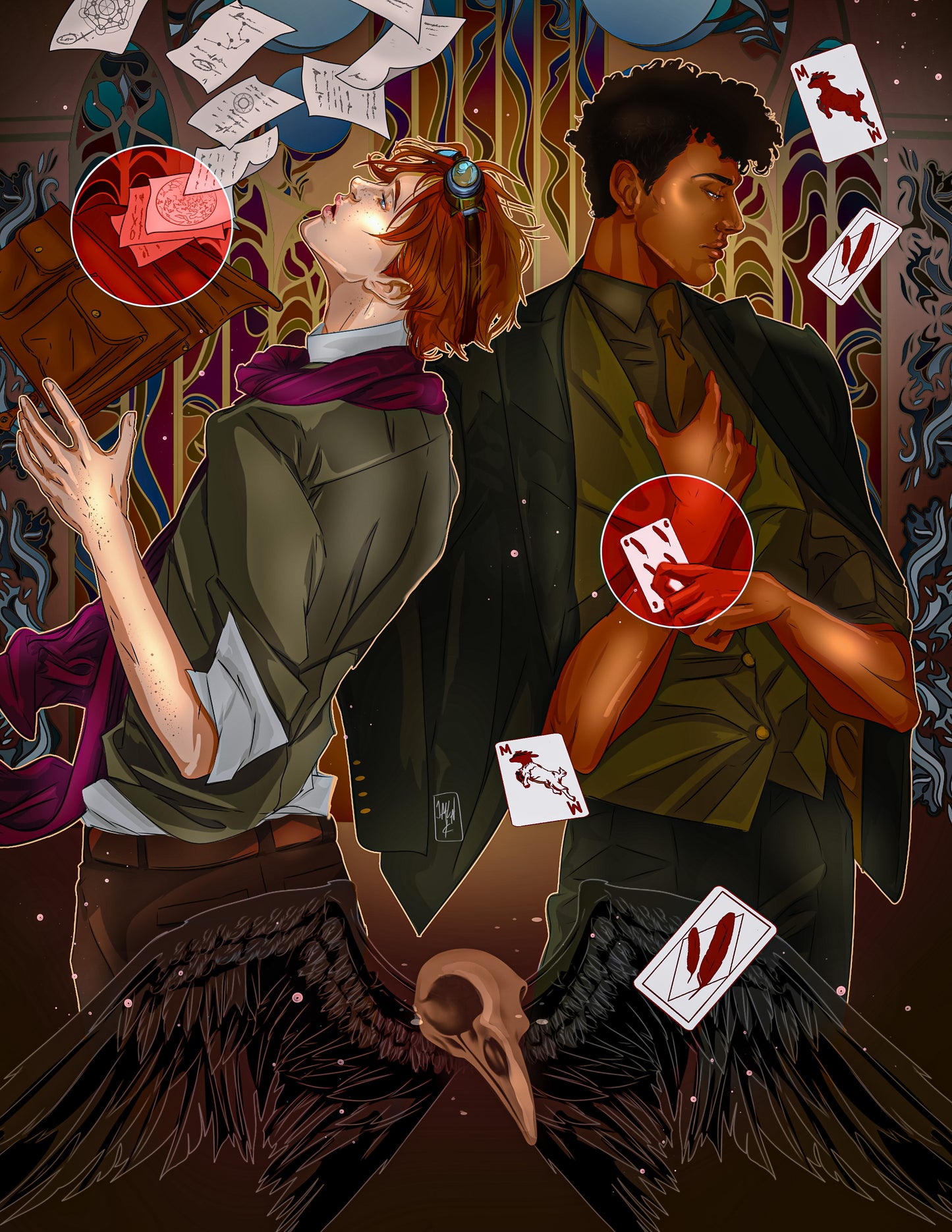 Jesper and Wylan Skull 5x7" Art Print SOC Six of Crows Shadow and Bone