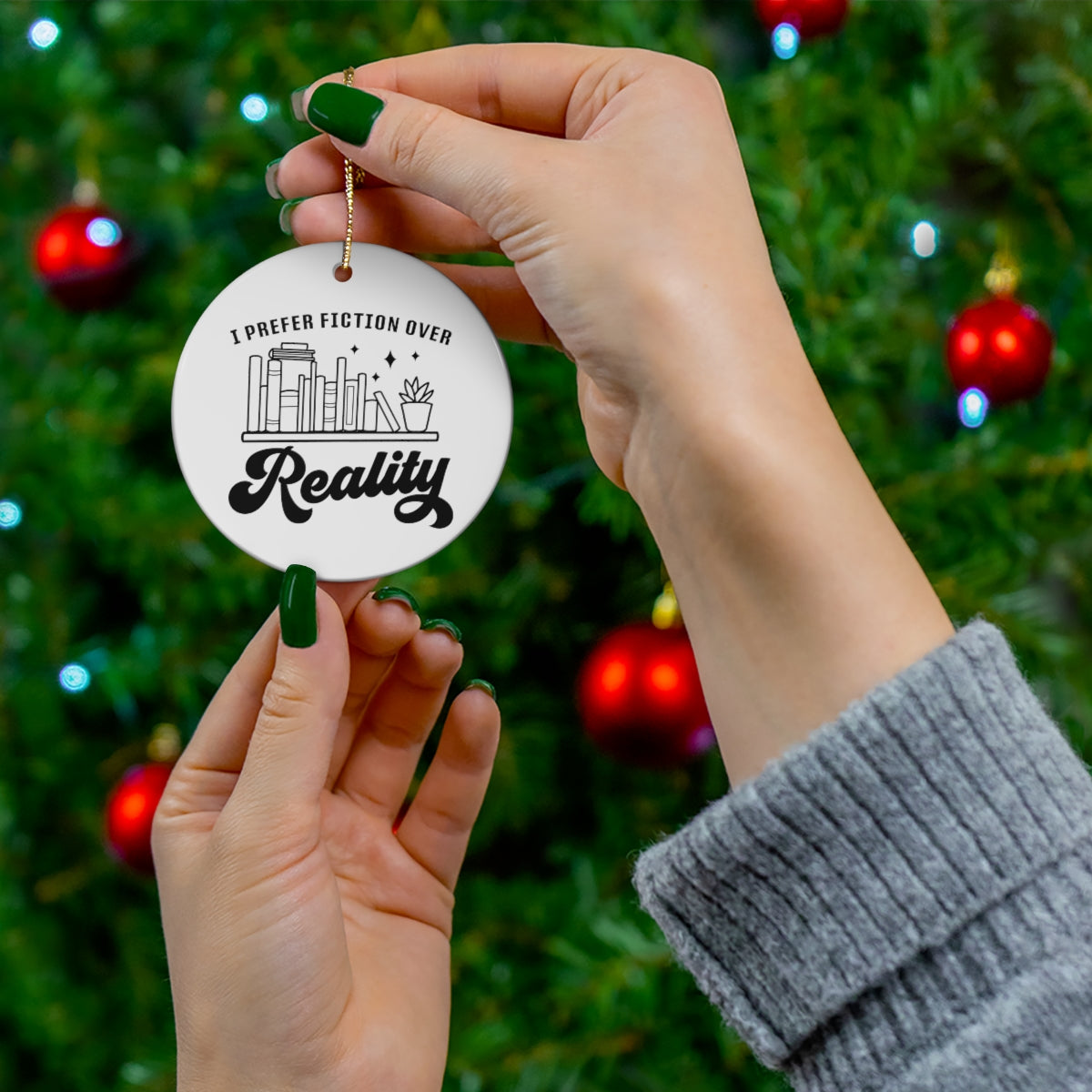 I Prefer Fiction over Reality Ceramic Circle Ornament Gift for Book Lovers Gift For Her Reader Bookish Merch Book Shelf Gift Topper Gift Tag Reader Merch