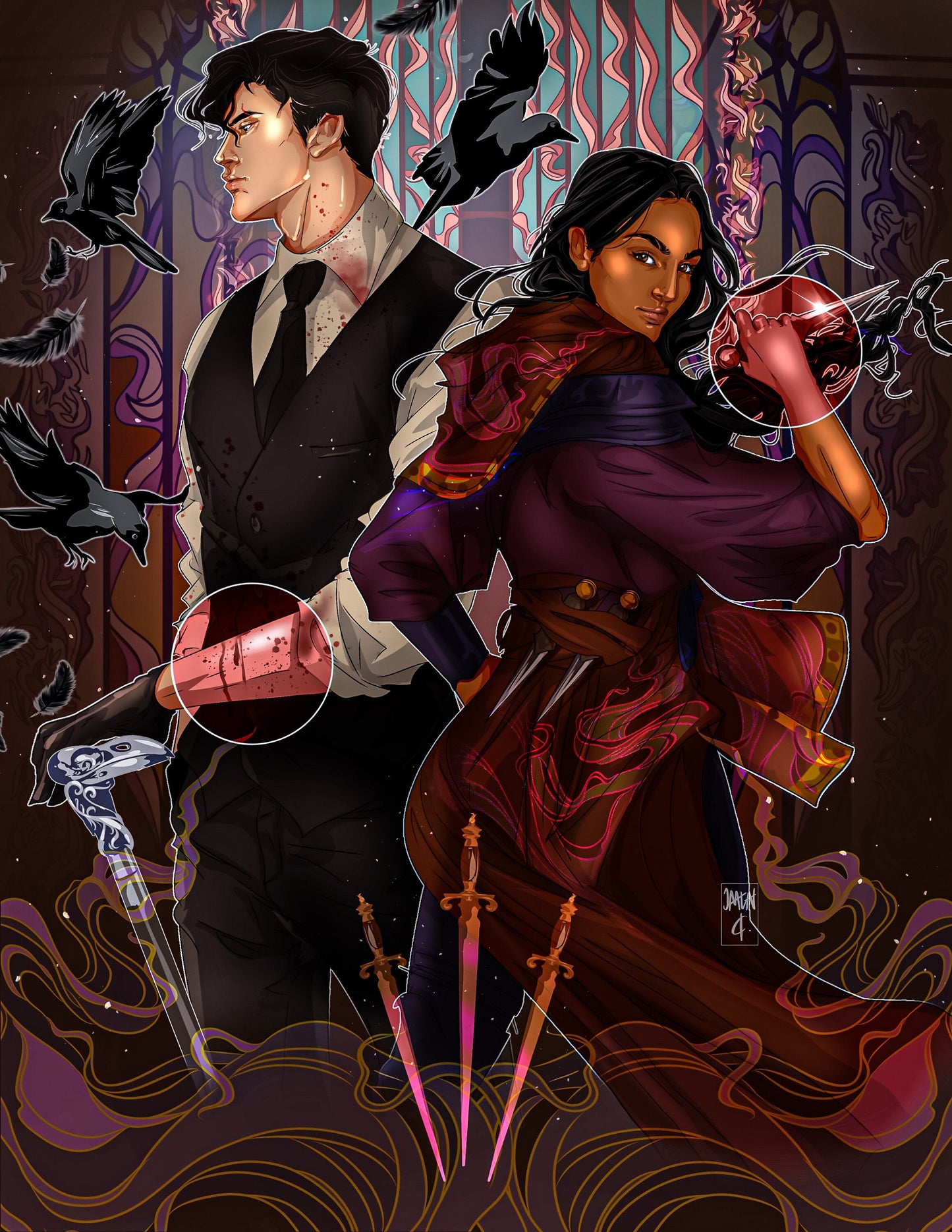 Large Kanej Booksleeve Kaz Brekker Inej Dirtyhands and Wraith