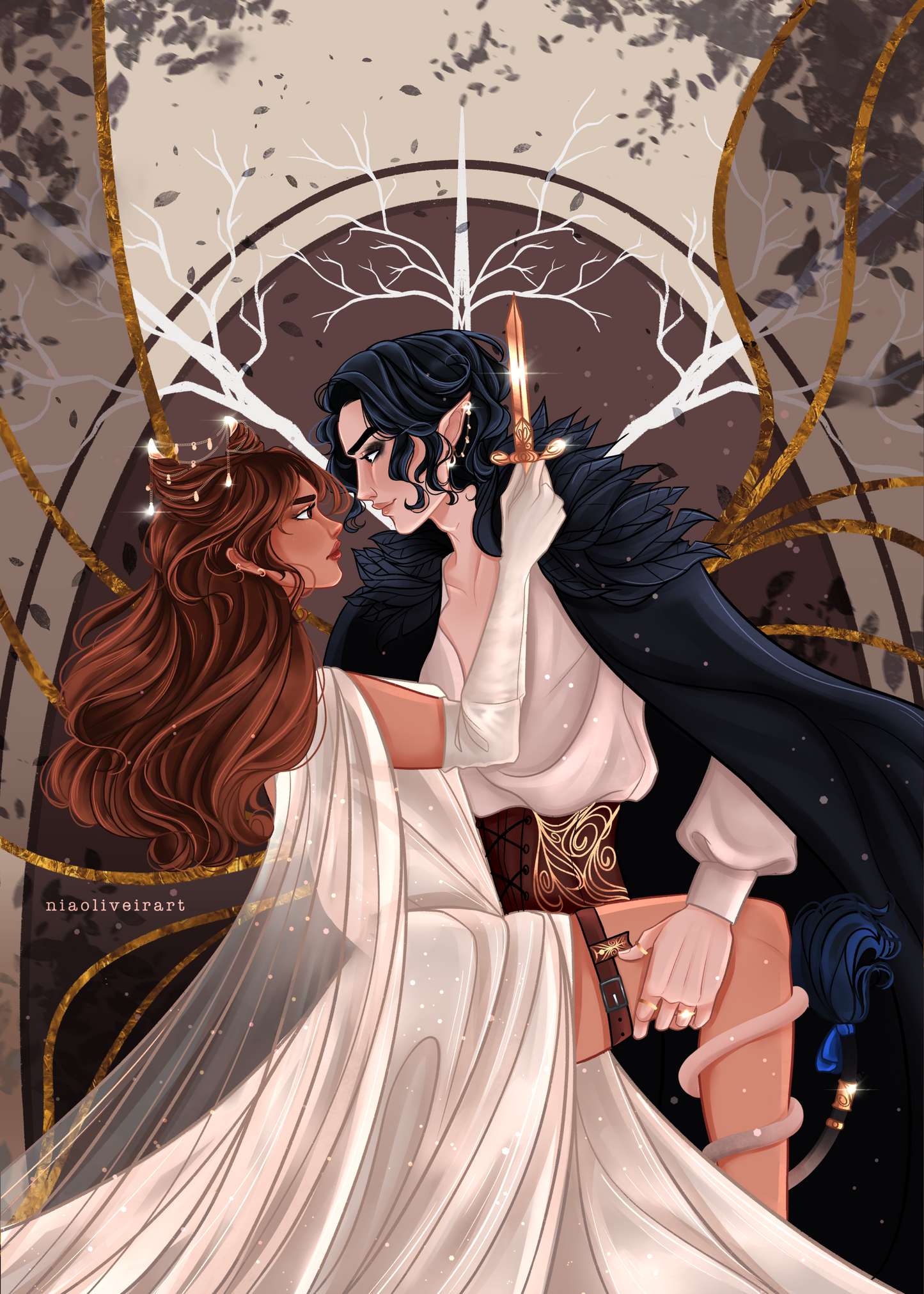 5x7 Faerie Couple Enemies to Lovers Art Print Gift For Her Bookish Merch Reader Gift for Her Best Friend Bookish Couple Fae Character Art