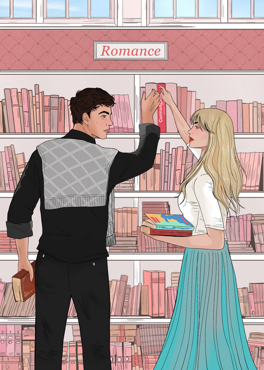 Book Lovers 5x7 Inch Art Print Nora and Charlie Book Characters Gift For Her Romance Reader Merch Bookish Character Art For Him Book Lover