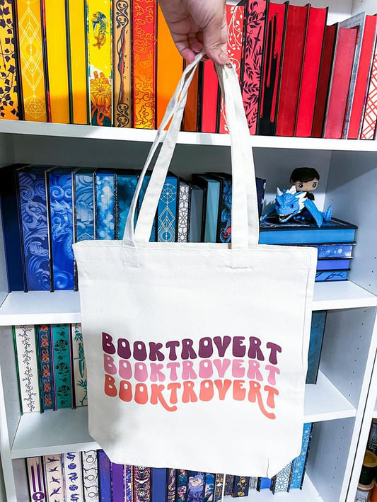 Booktrovert Canvas Tote Bag Flat Bottom Reader Gift For Book Lover Gusset Bottom Bookish Sayings Totebag