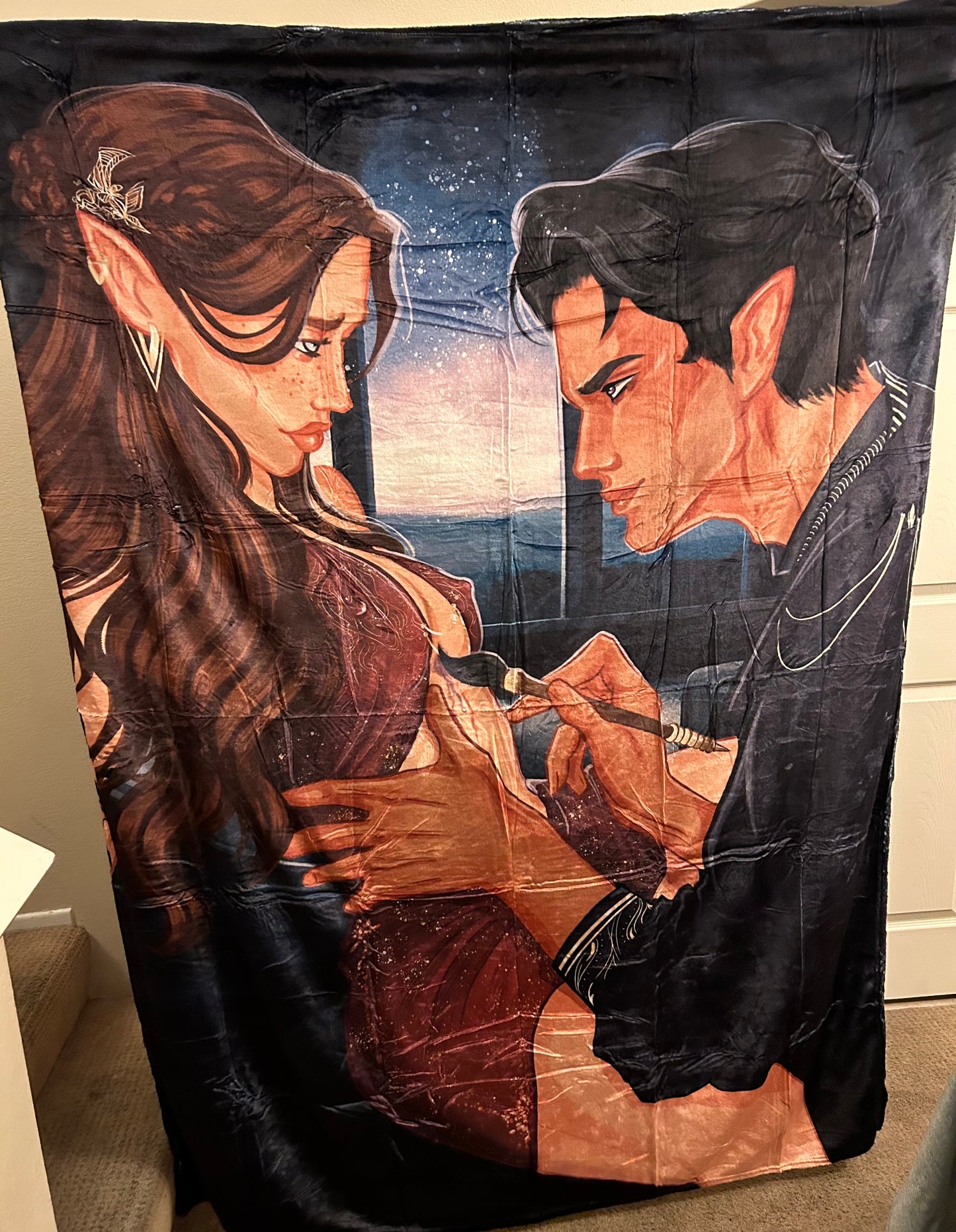 Feysand Painting Licensed Throw Blanket Feyre and Rhysand Fan of the Wingspan Bat Boys Book Couples Reader Gifts For Her Book Lover SJM