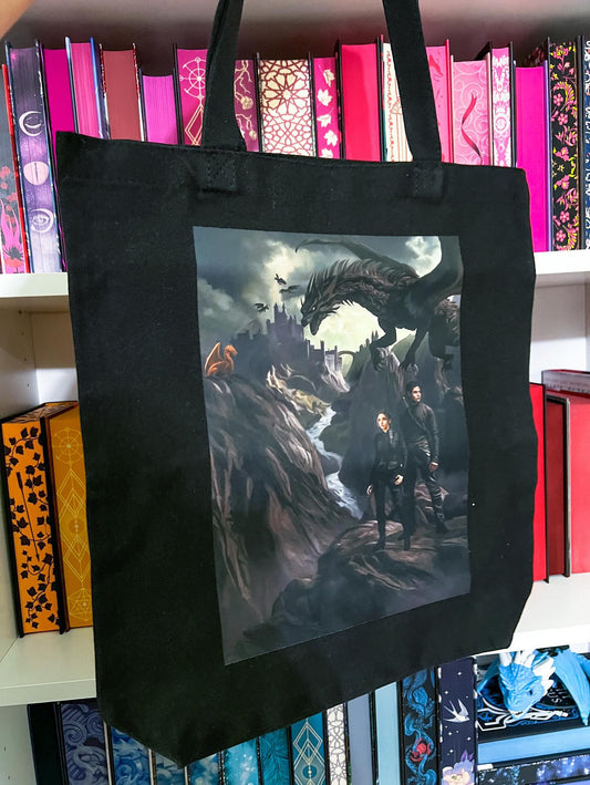 Fourth Wing Canvas Tote Bag Gusset Bottom Flat Bottom Bag Book Couples Book Lover Gifts For Her Reader Gift Bonded Dragons Basgaith War College Violet and Xaden