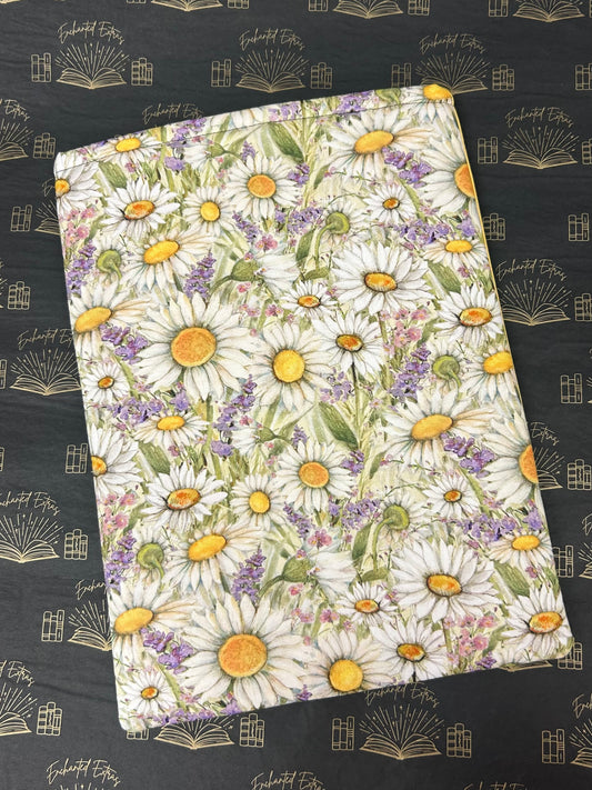 Daisy and Lavender Print Book Sleeve Padded Book Cover Floral Fabric Book Pouch Protector For Readers