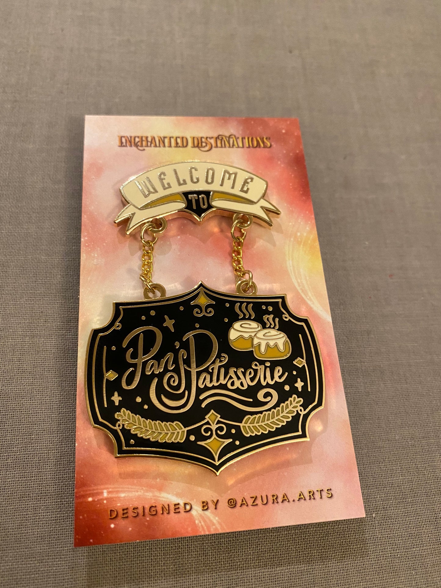 Pan's Patisserie Hanging Sign Enamel Pin Serpent and Dove