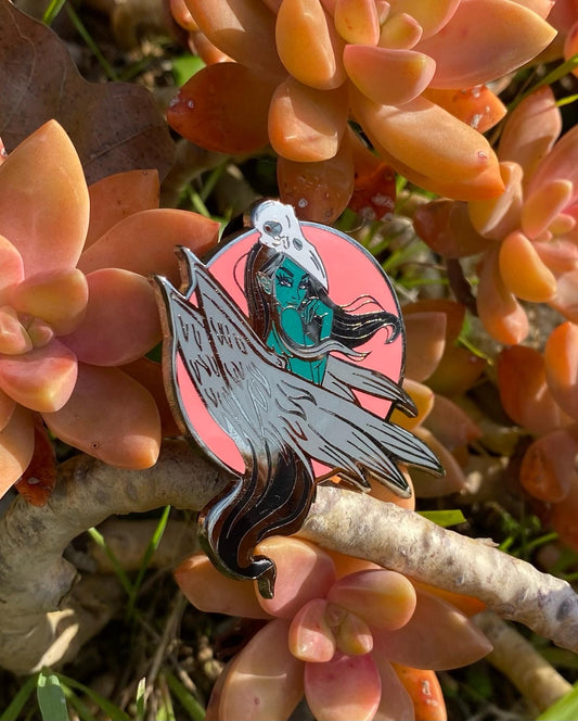 Raven Mythical Avis Fairy Raven Enamel Pin 2 Inches