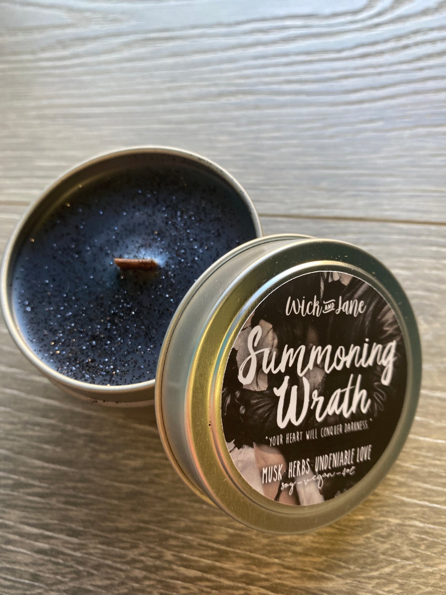 Summoning Wrath Kingdom of the Wicked Wick and Jane 4 oz Tin Candle