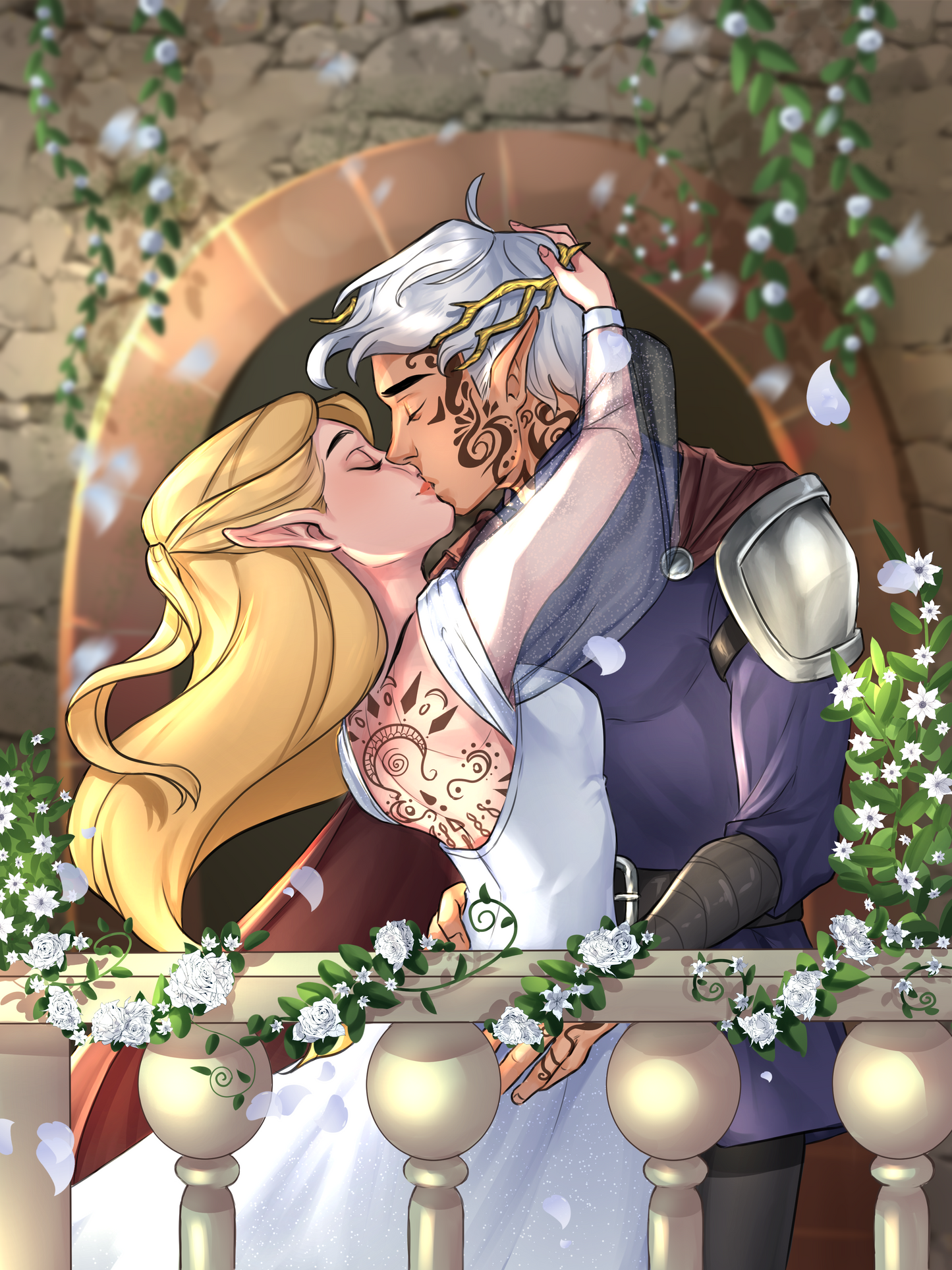 5x7 Art Print Aelin and Rowan Balcony Kiss Sarah J Maas Bookish Merch