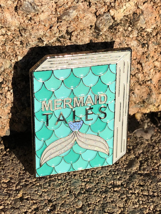 Discontinued Mermaid Tale Ocean Blue Scale Glitter Book Enamel Lapel Pin