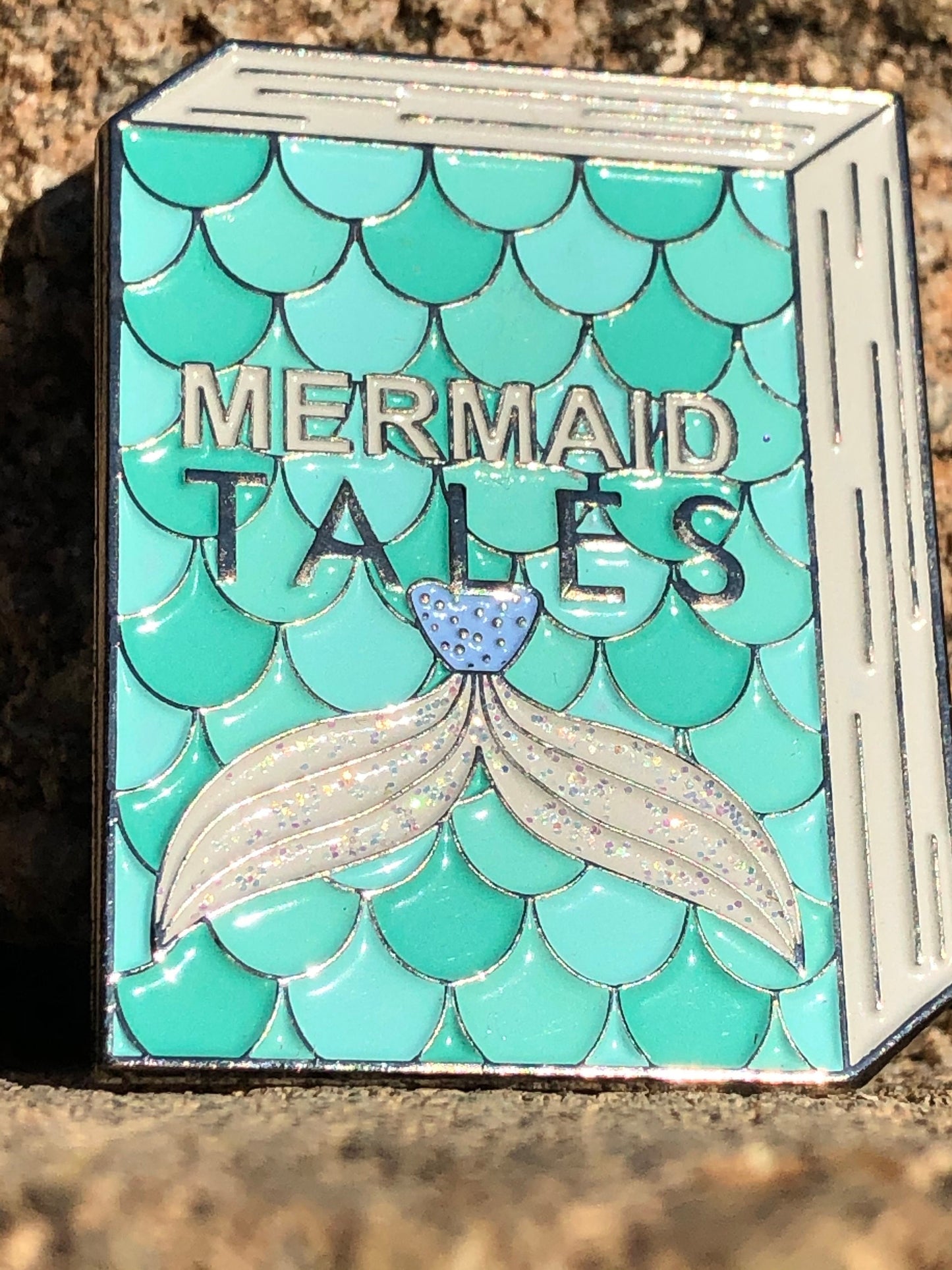 Discontinued Mermaid Tale Ocean Blue Scale Glitter Book Enamel Lapel Pin