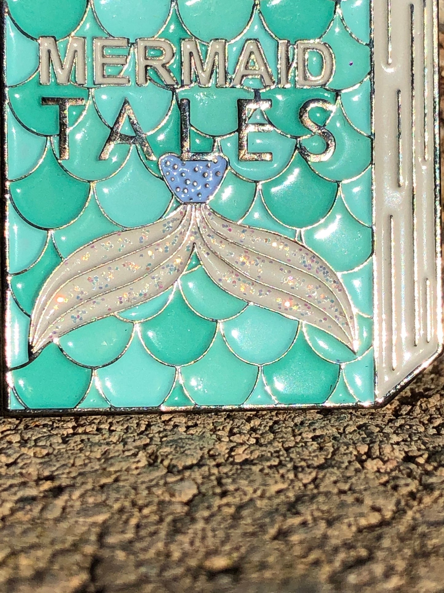 Discontinued Mermaid Tale Ocean Blue Scale Glitter Book Enamel Lapel Pin