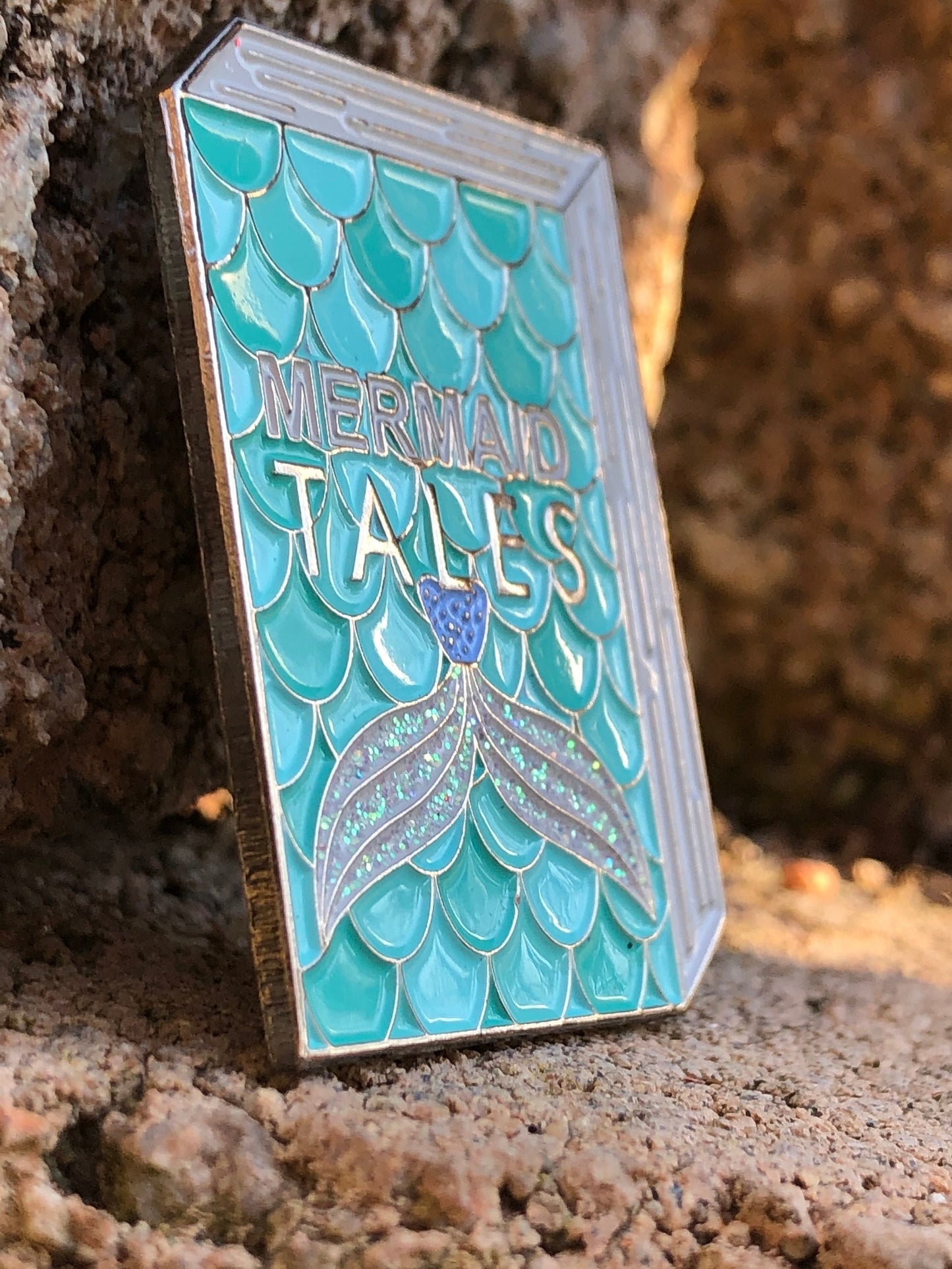 Discontinued Mermaid Tale Ocean Blue Scale Glitter Book Enamel Lapel Pin