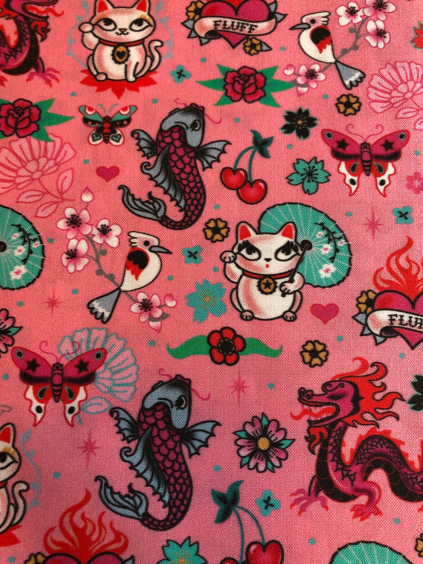 Pink Lucky Cat Koi Fish Dragon Book Sleeve